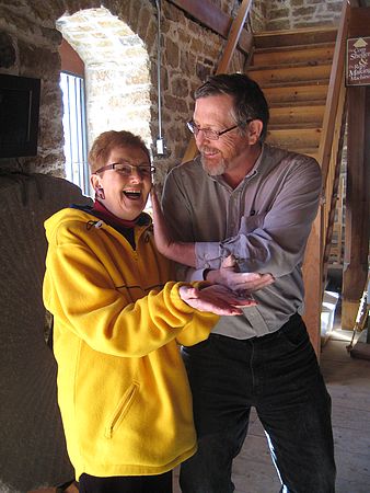 Anna Greenhorn and Rob Okum with "flour hands."