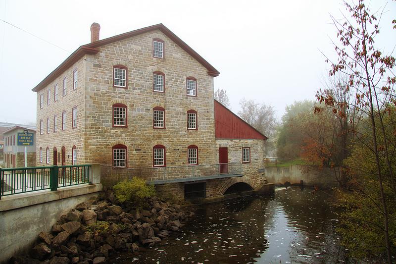 Misty morning at the Old Stone Mill NHS, Delta, Ontario