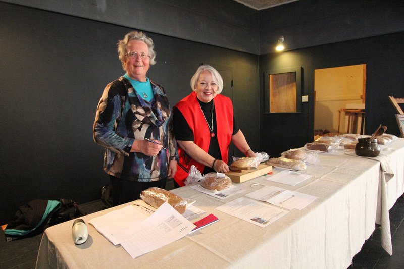 Bread Baking Contest Judges Marg Couper and Louise Mantha get to work.  Delta Harvest Festival 2015