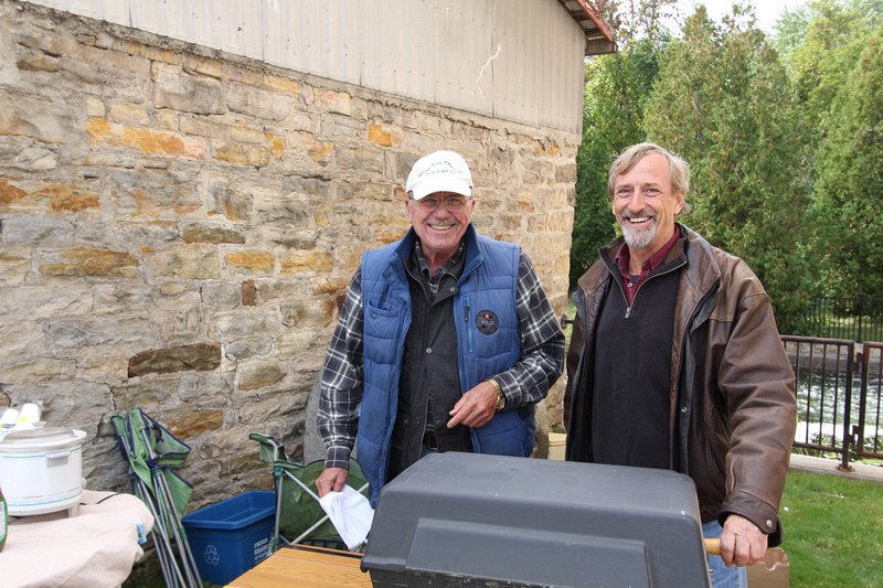 BBQ Master Ron Schleede (left) with helper Paul George (our Curator Emeritus).  Delta Harvest Festival 2015